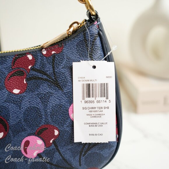 NWT Coach CY694 Teri Shoulder Bag In Signature Canvas With Cherry Print - Picture 6 of 11